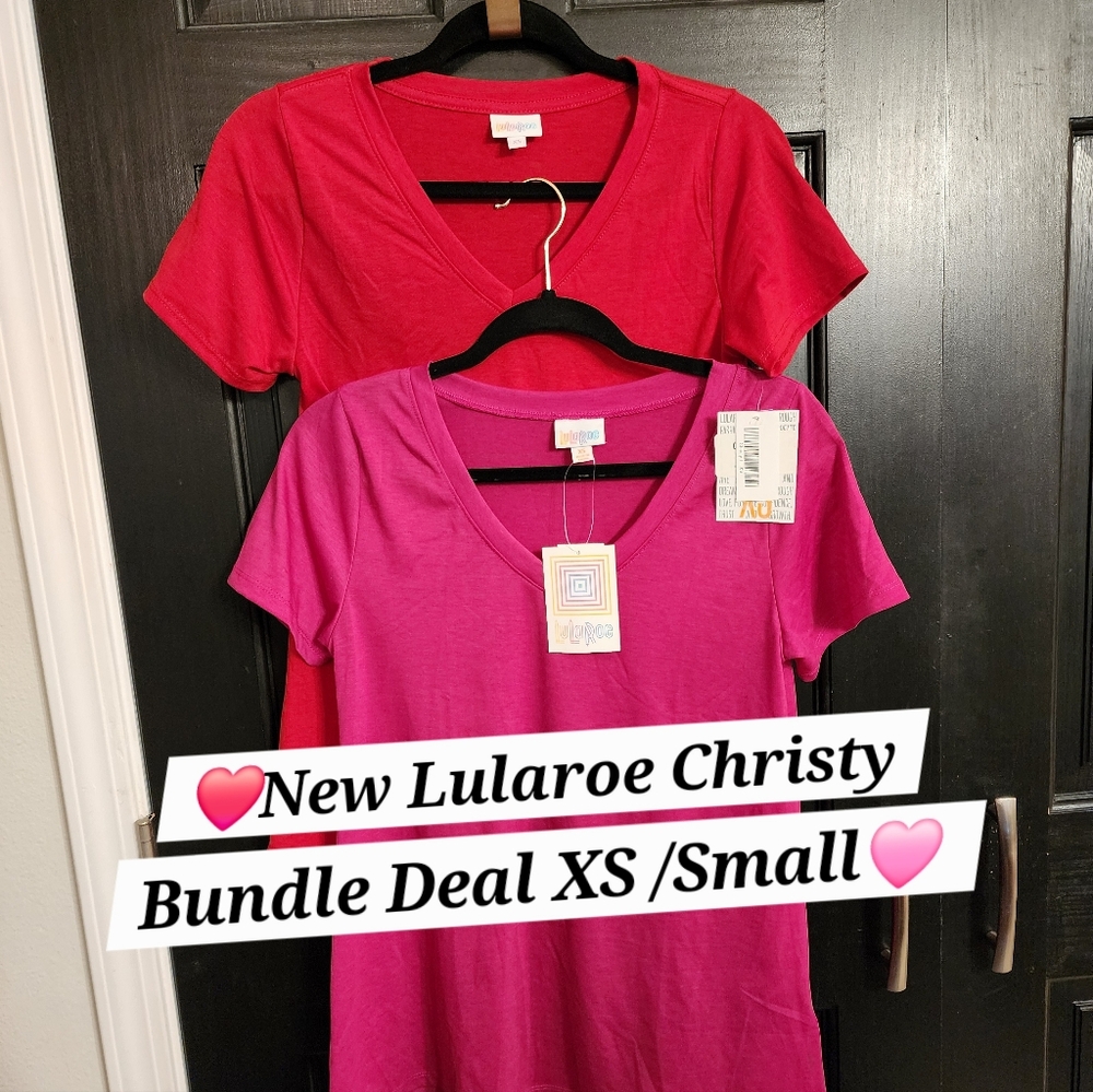 LuLaRoe Christy Tee T Shirt Top Vneck Red Pink Essential XS Small New S 2 4 6